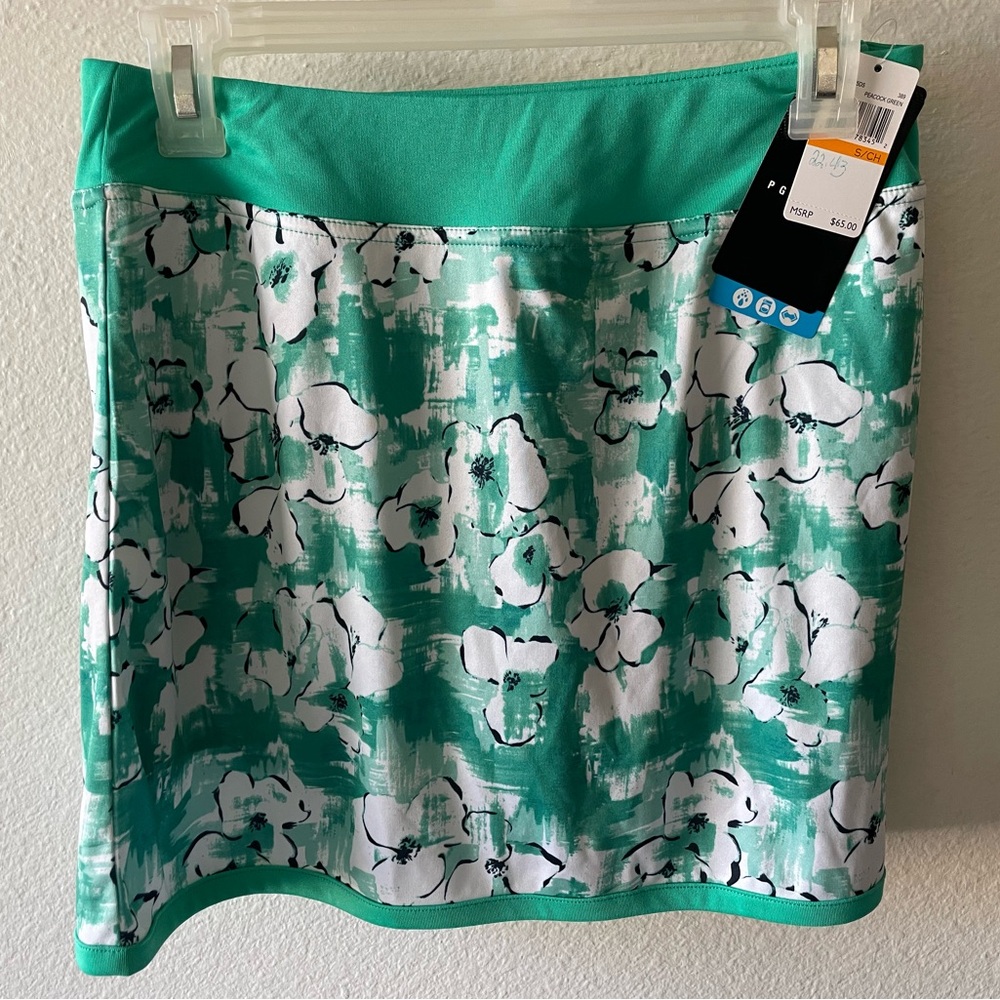 Elegant Floral Green Skater Skirt